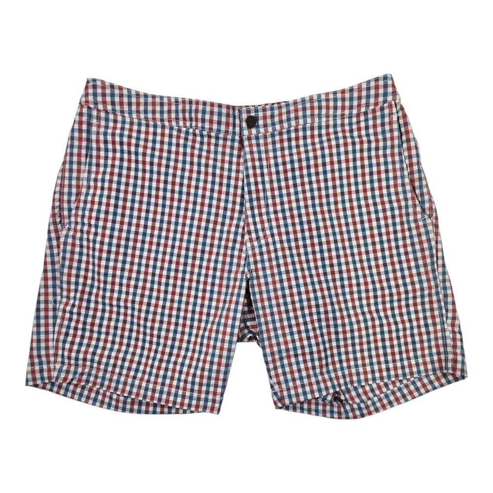 Men's Onia Checkered Swim Shorts - Red, Blue, White Sz XL